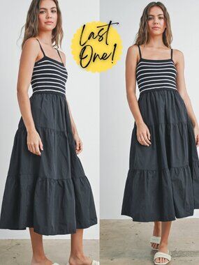Shyla Striped Knit Top Tiered Maxi Dress